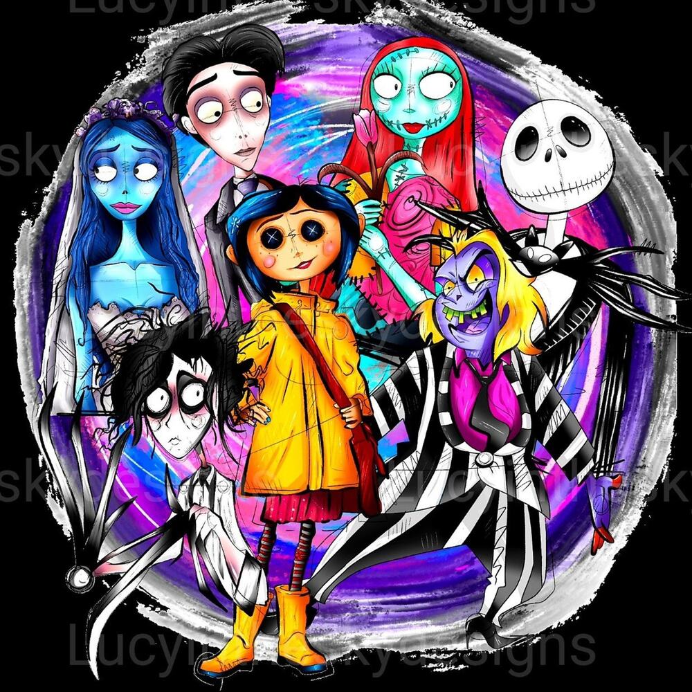 Jack Skellington Beetlejuice Corpse Bride Coraline Spooky Crew Art Print - Picture 2 of 4